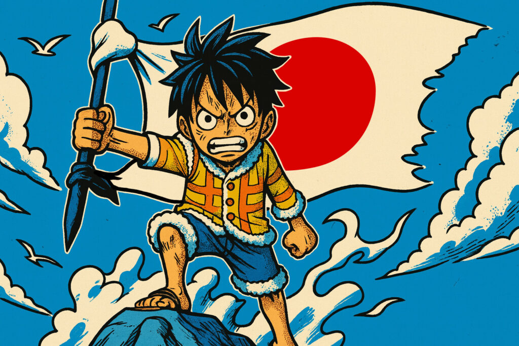 日本の国旗を守る男