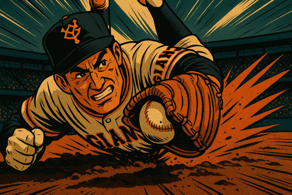 ダイビングキャッチをする長嶋茂雄